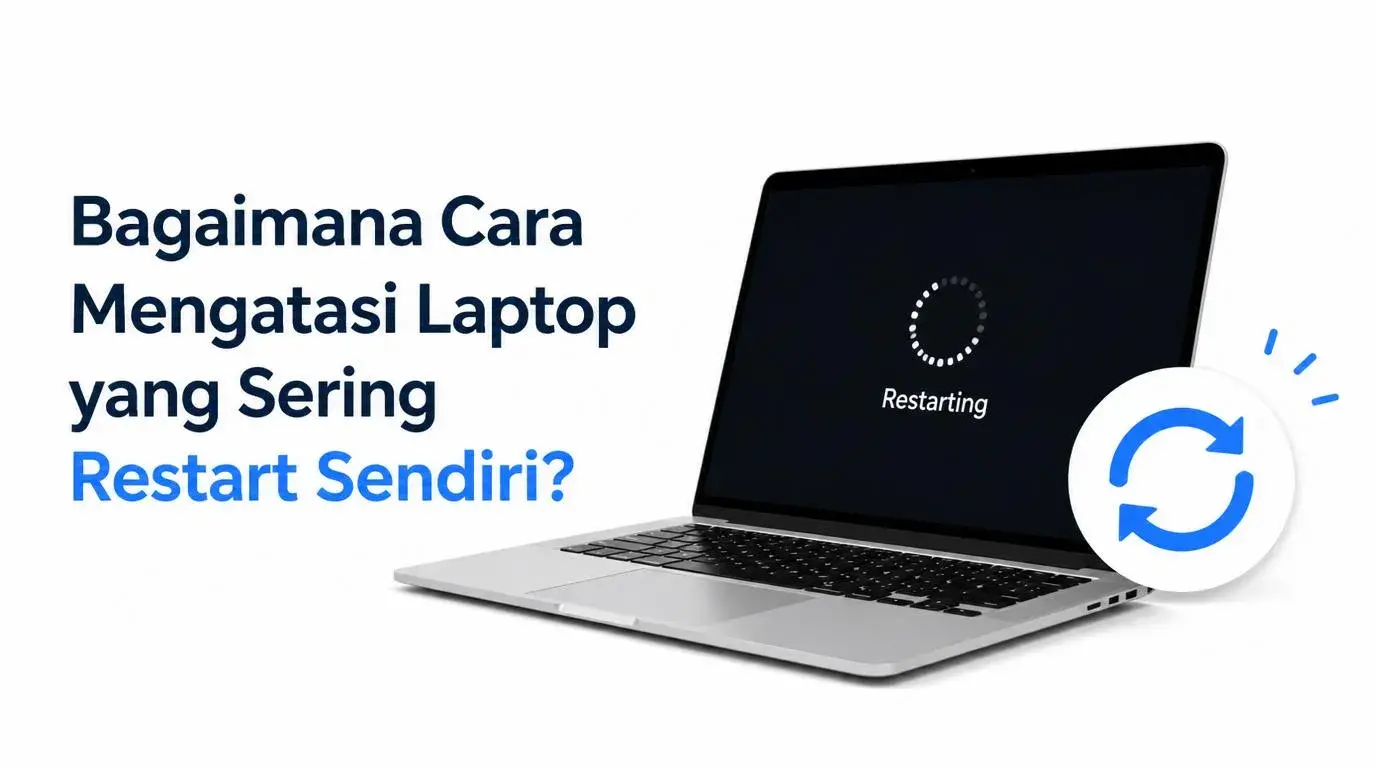 Ilustrasi laptop yang sering restart sendiri dengan layar biru atau error