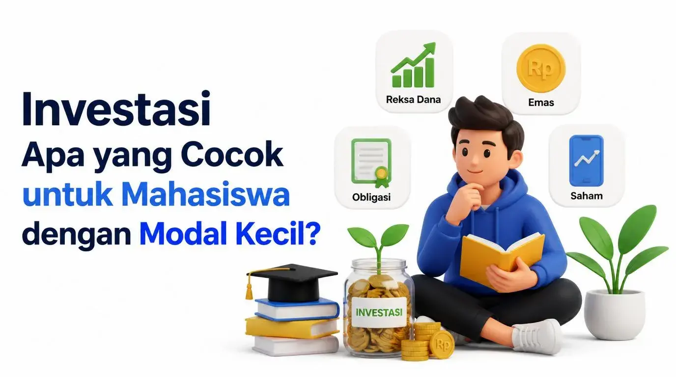 Ilustrasi investasi untuk mahasiswa dengan modal kecil menggunakan laptop dan gawai