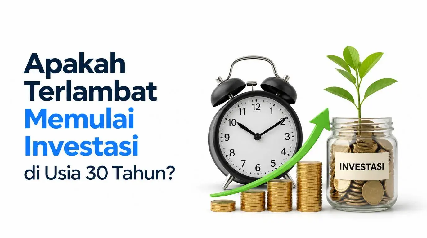 Ilustrasi seseorang memulai investasi di usia 30 tahun dengan laptop dan grafik keuangan