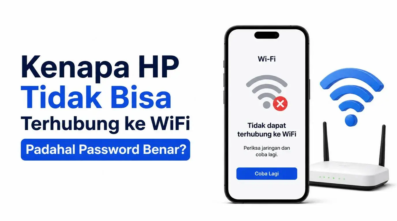 Ilustrasi HP yang gagal terhubung ke WiFi meskipun password sudah dimasukkan dengan benar