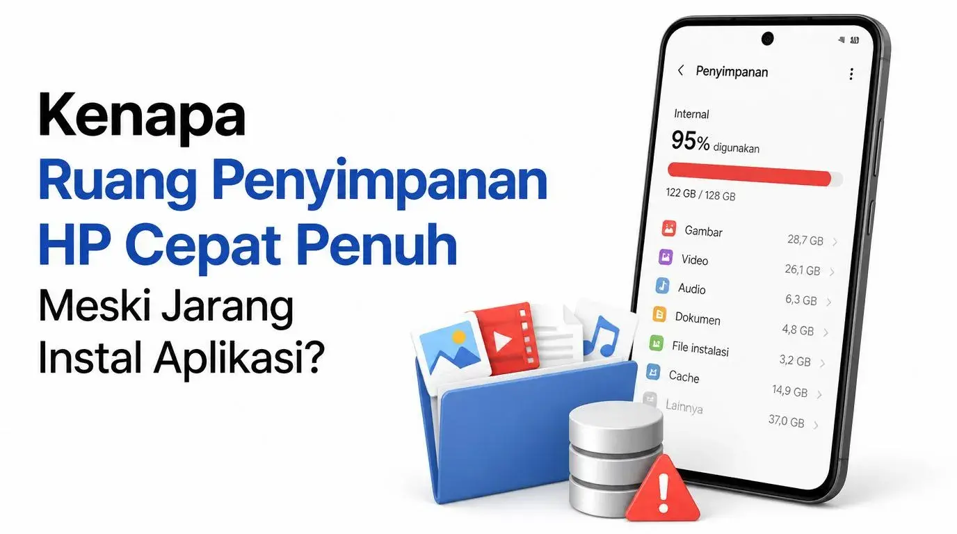 Ilustrasi penyimpanan HP yang penuh meskipun jarang instal aplikasi baru