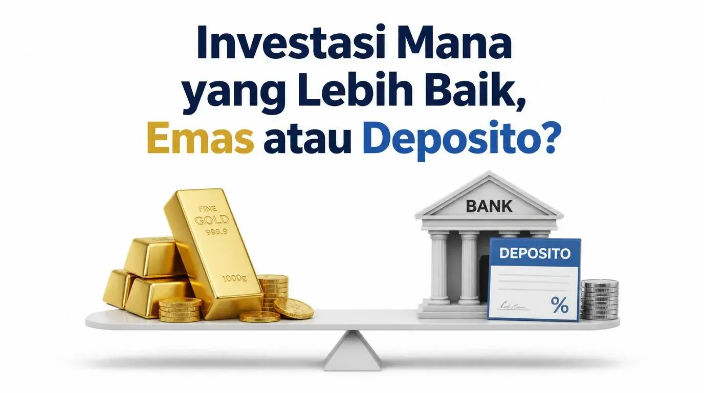 Ilustrasi perbandingan investasi emas dan deposito untuk pemula