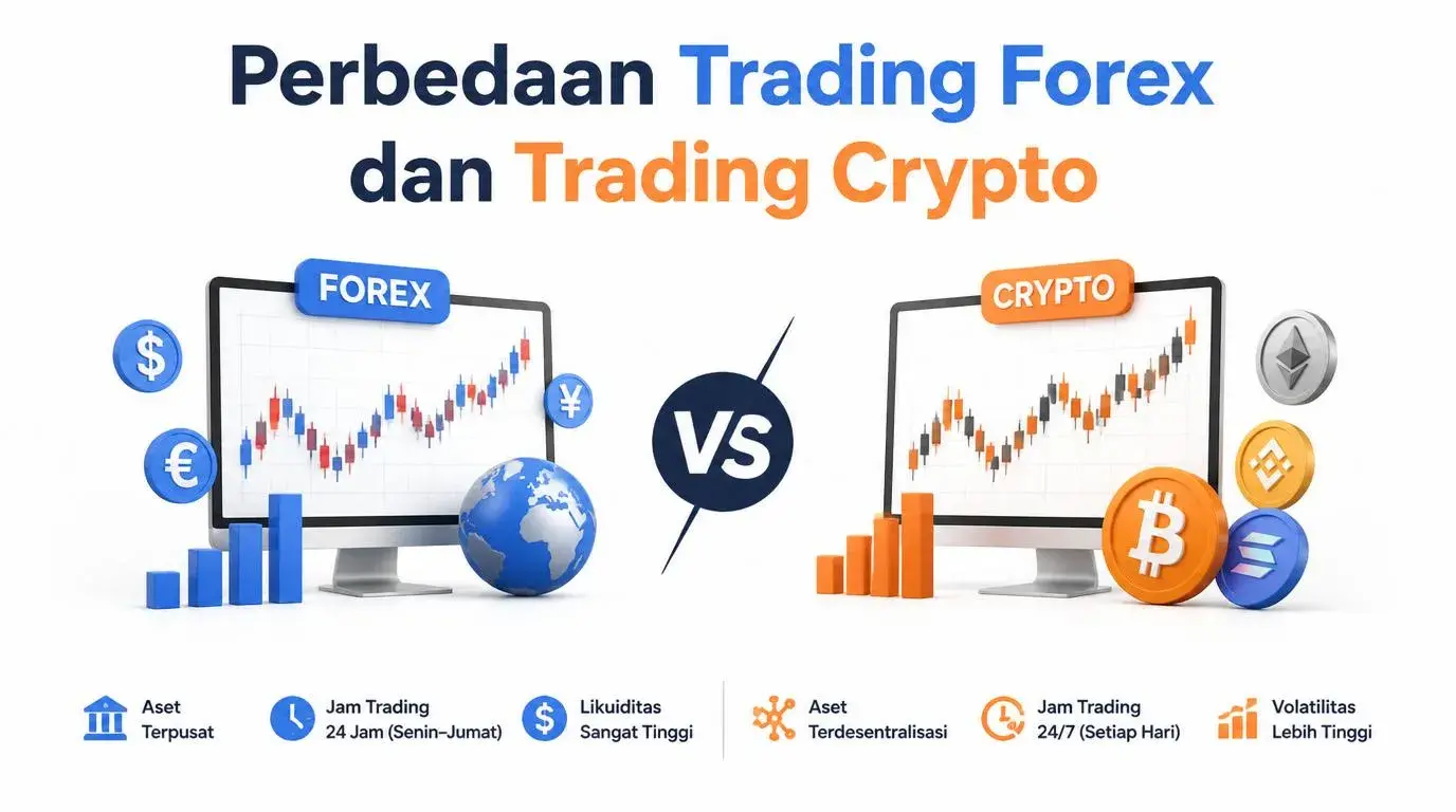 Ilustrasi perbandingan trading forex dan trading crypto
