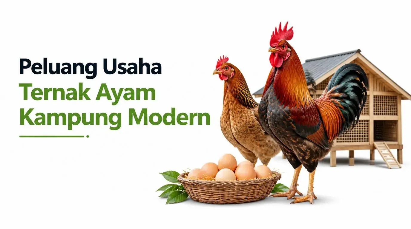 Ilustrasi ternak ayam kampung modern dengan kandang intensif